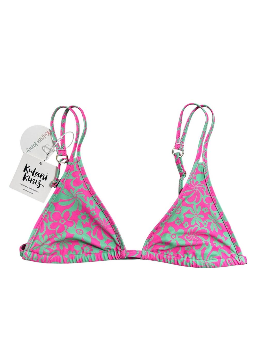 Kulani Kinis Twin Strap Bralette Bikini Top Floral Pink Green XL Yucca Tucca